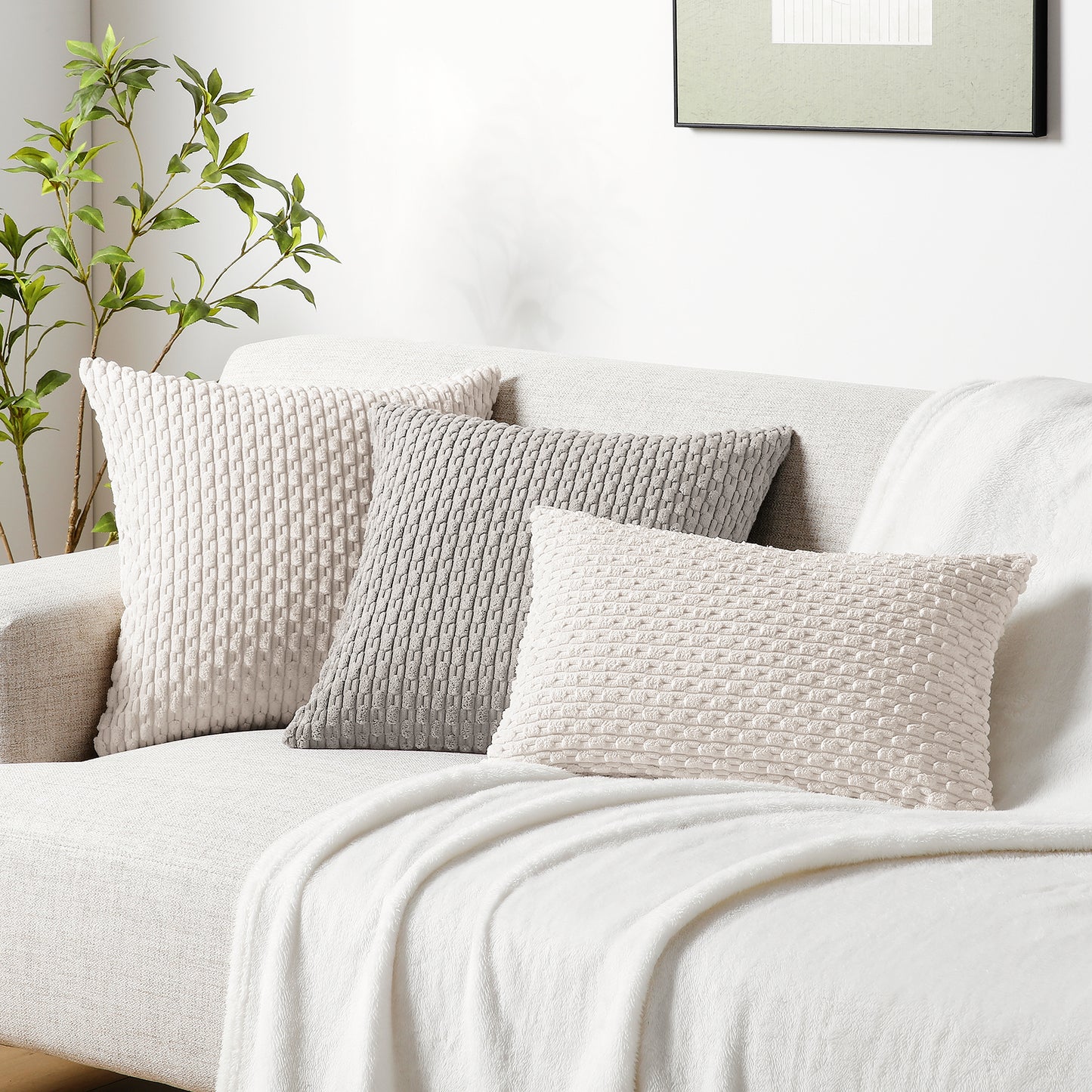 Soft Corduroy Chain-Link Textured Pillowcases in Beige
