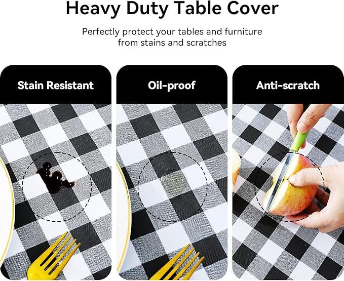 PVC Waterproof and Oil Resistant Plaid Tablecloth in Black and White