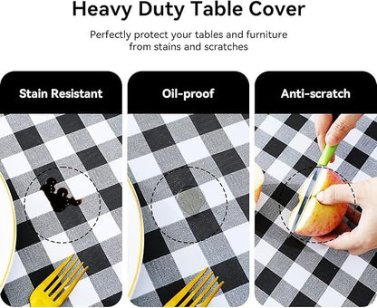 PVC Waterproof and Oil Resistant Plaid Tablecloth in Black and White