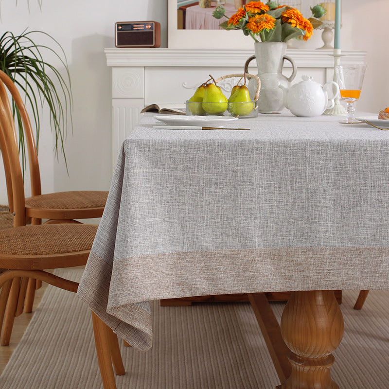 Cotton-linen Tablecloth with Plain-coloured Edging in Light Grey