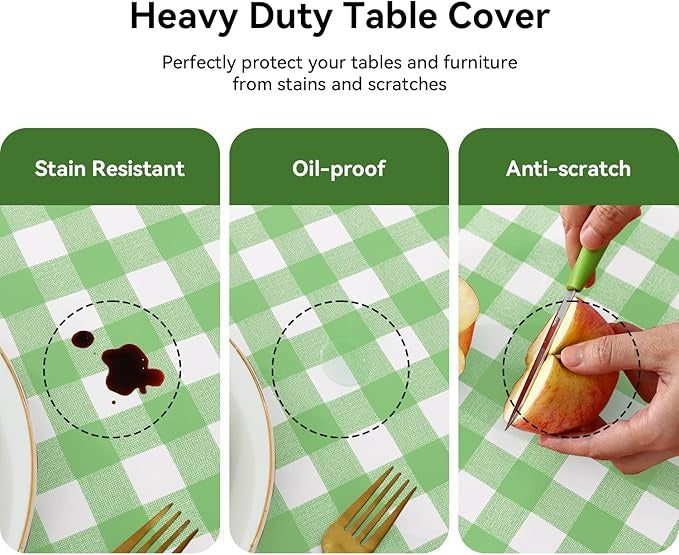 PVC Waterproof and Oil Resistant Plaid Tablecloth in Light Green