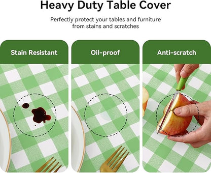 PVC Waterproof and Oil Resistant Plaid Tablecloth in Light Green