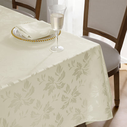 Polyester Jacquard Waterproof Damask Floral Pattern Tablecloth in Ivory