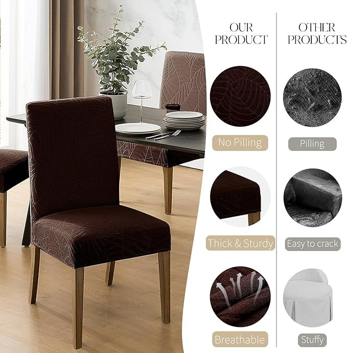 Polyester 100% Waterproof Leaf Pattern Chair Covers in Chocolate