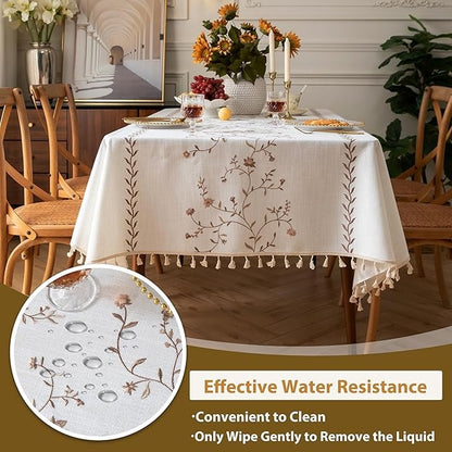 Polyester Embroidered Coffee-Coloured Roses Tablecloth