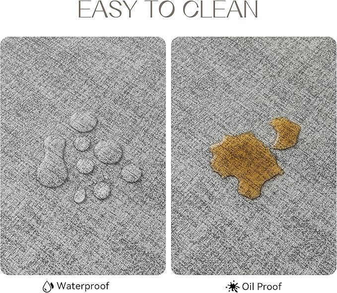 Polyurethane Linen-textured 100% Waterproof Oil-Proof Wipeable Heat Resistant Placemats Set in Light Grey