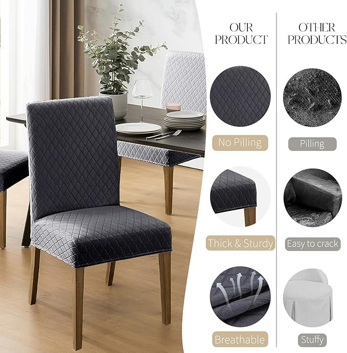 Polyester 100% Waterproof Diamond Pattern Chair Covers in Dark Grey