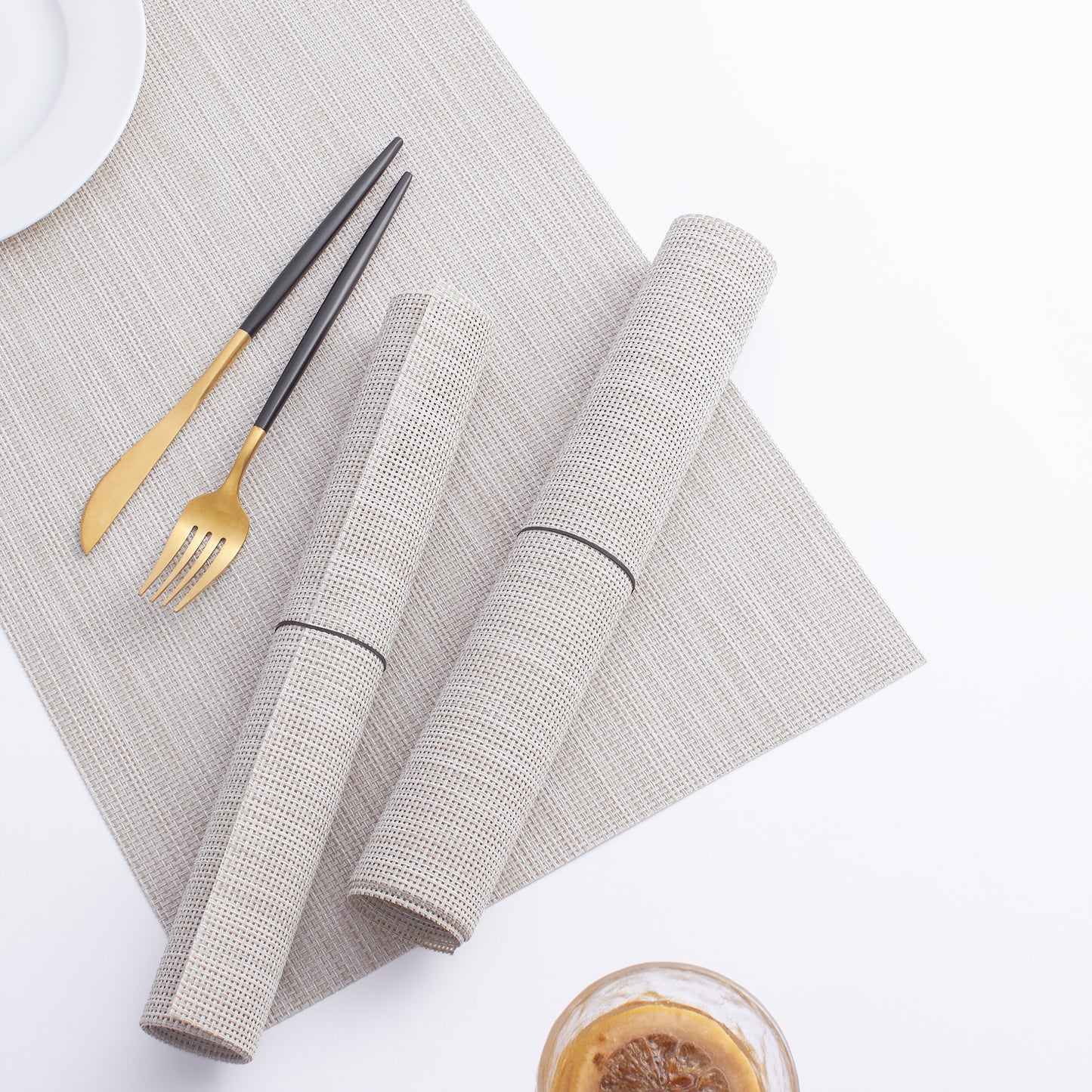 Plastic Woven Heat Resistant Placemats in Beige