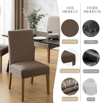 Polyester 100% Waterproof Leaf Pattern Chair Covers in Taupe
