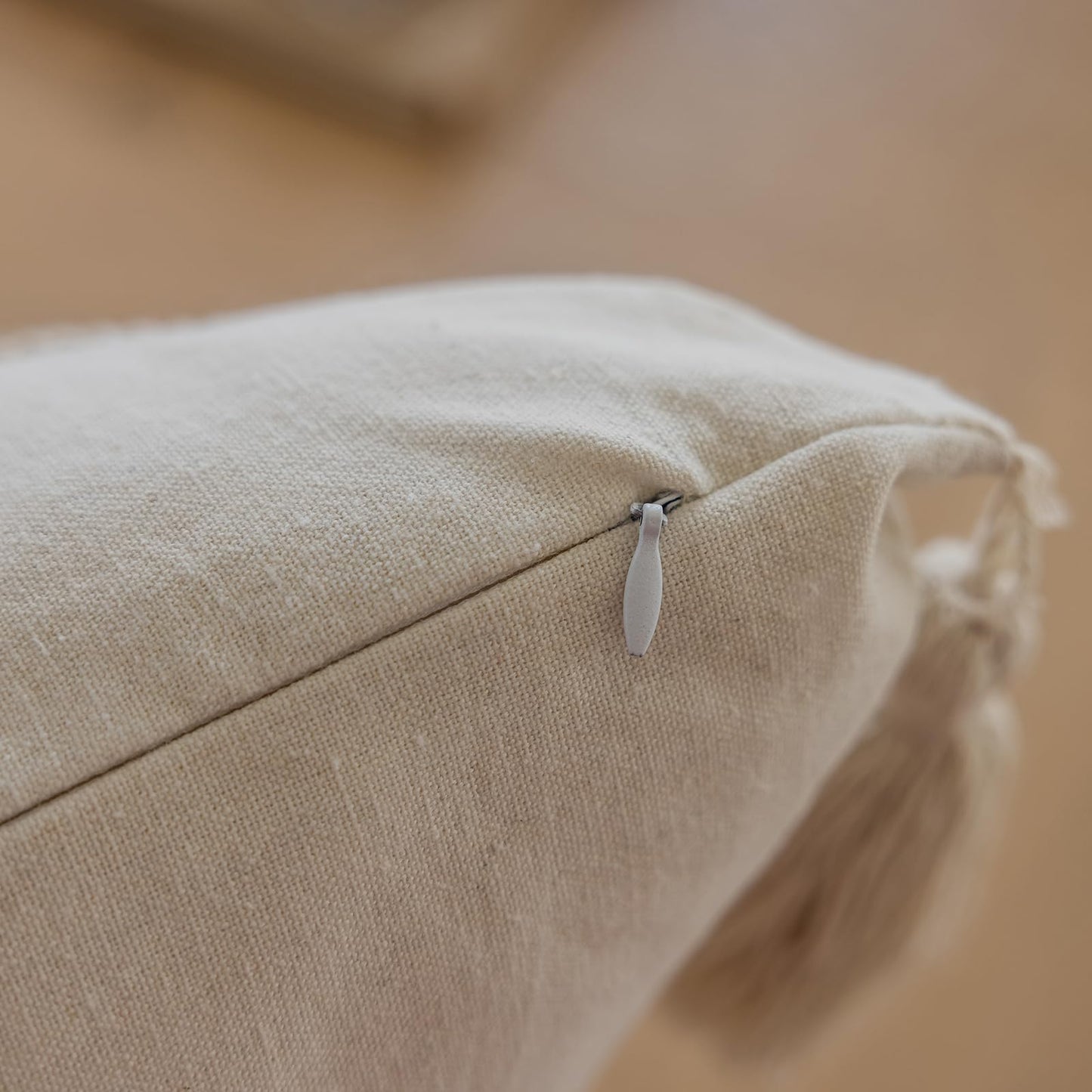 Bohemian neutral triple striped pillowcases with tassels