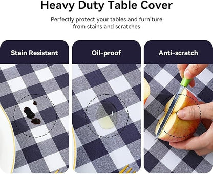 PVC Waterproof and Oil Resistant Plaid Tablecloth in Navy Blue