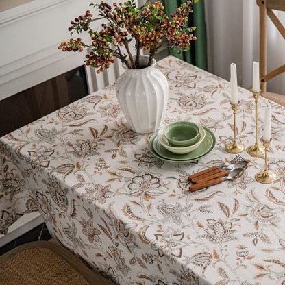 Cotton-Linen Blend Apricot Camellia Print Tablecloth
