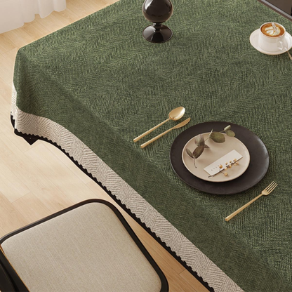 Polyester French Vintage Green and White Contrast Tablecloth