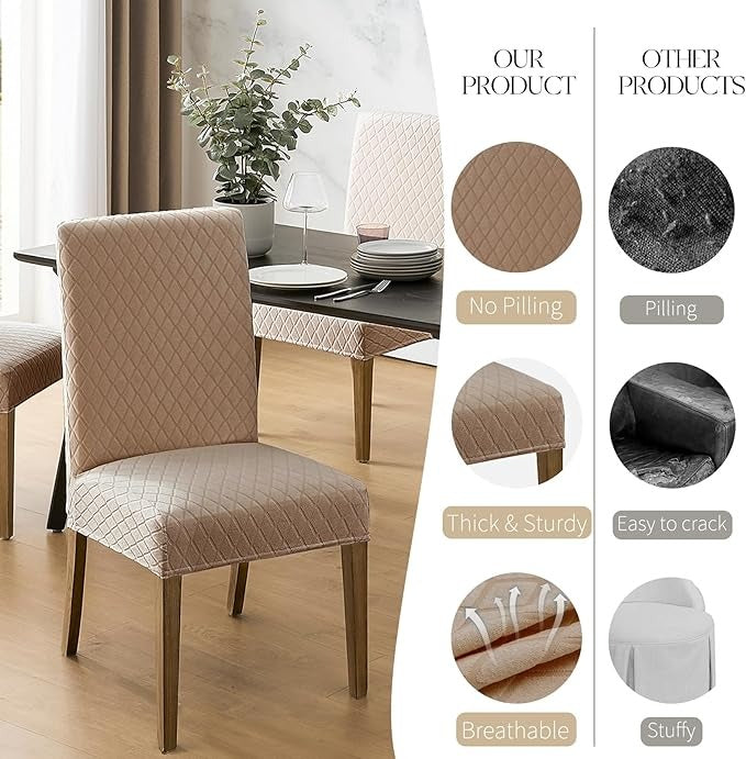 Polyester 100% Waterproof Diamond Pattern Chair Covers in Khaki