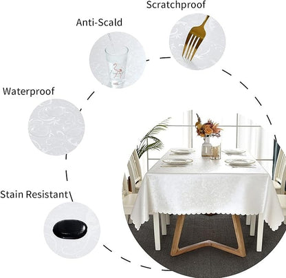 Polyurethane Crochet 100% Waterproof and Oil Resistant Chequered Tablecloth in White