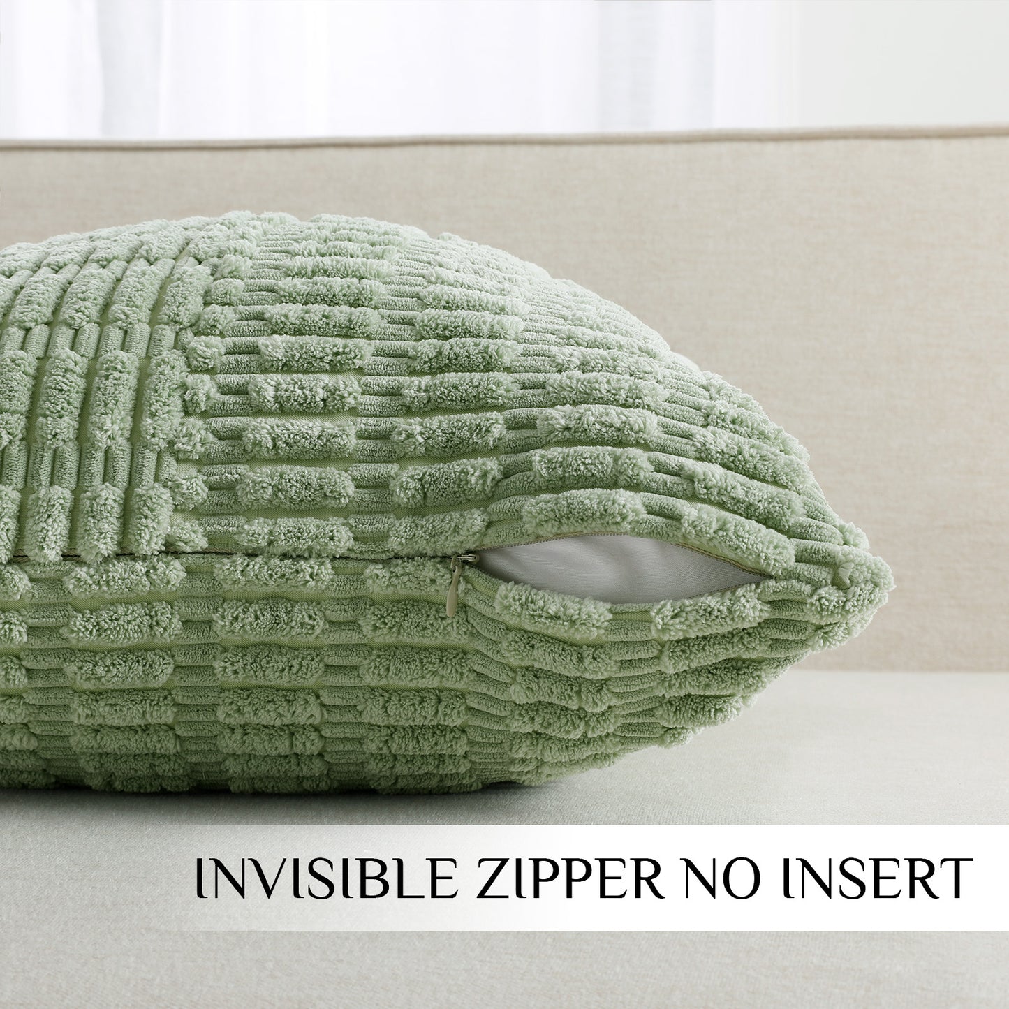 Soft Corduroy Puffy Irregularly Stripe Pattern Pillowcases in Green