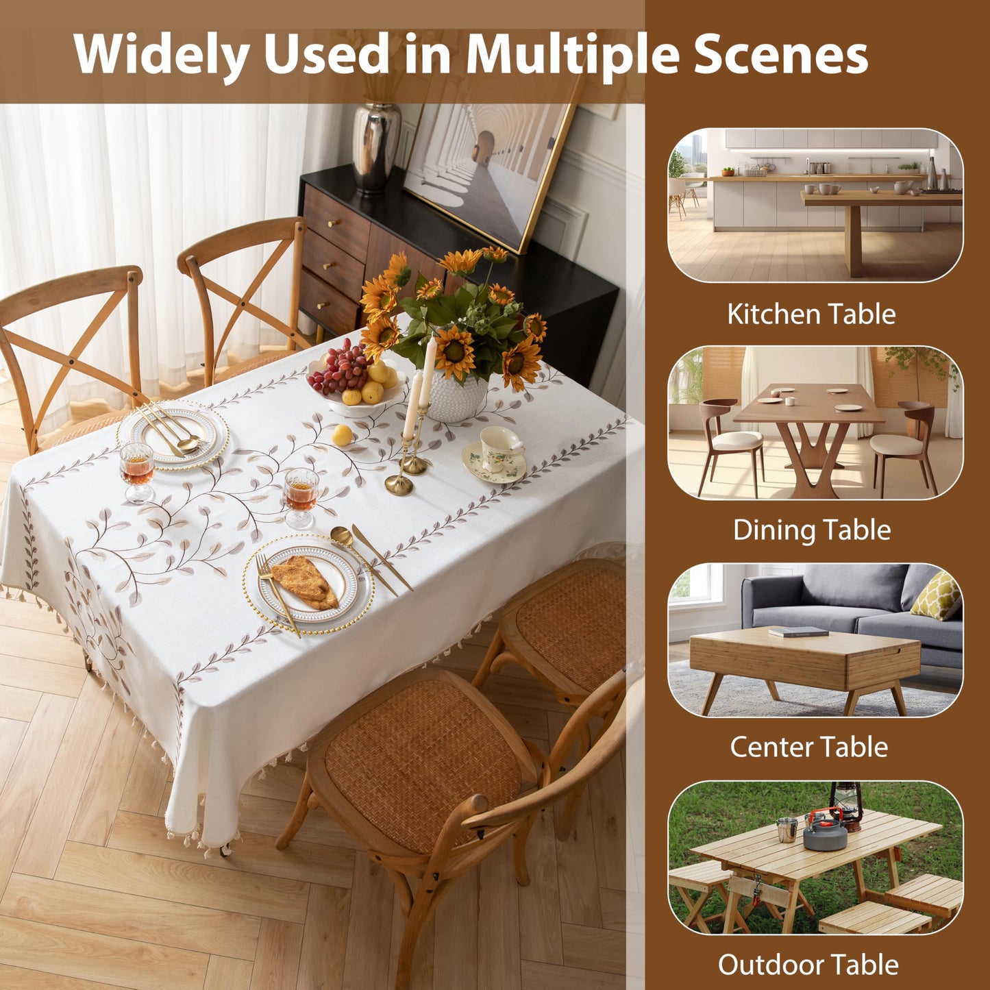 Polyester Embroidered Coffee Vine tablecloth