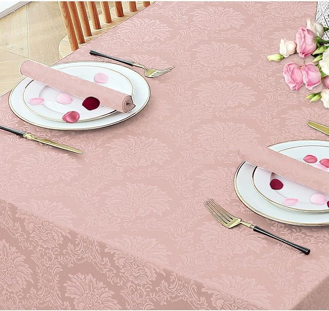 Polyester Jacquard Wellington Waterproof Damask Pattern Tablecloth in Light Pink