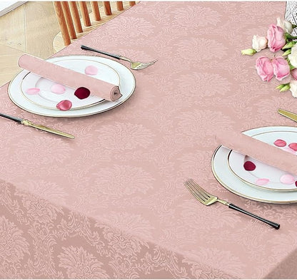 Polyester Jacquard Wellington Waterproof Damask Pattern Tablecloth in Light Pink