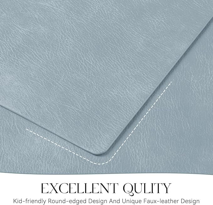 Polyurethane 100% Waterproof Oil-Proof Wipeable Heat Resistant Placemats Set in Light Blue