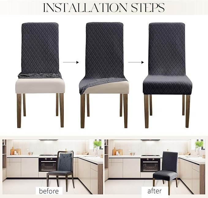 Polyester 100% Waterproof Diamond Pattern Chair Covers in Dark Grey