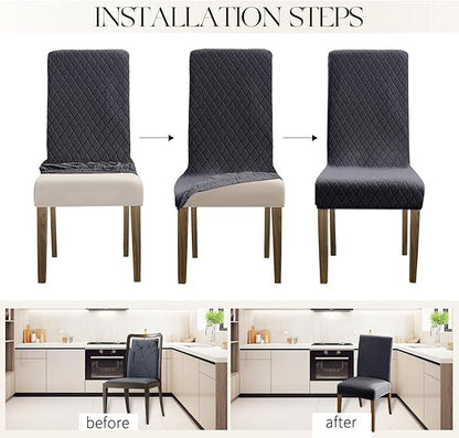 Polyester 100% Waterproof Diamond Pattern Chair Covers in Dark Grey