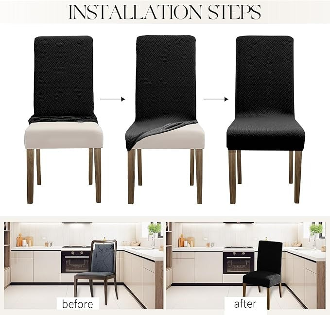 Polyester 100% Waterproof Oblong Pattern Chair Covers in Black