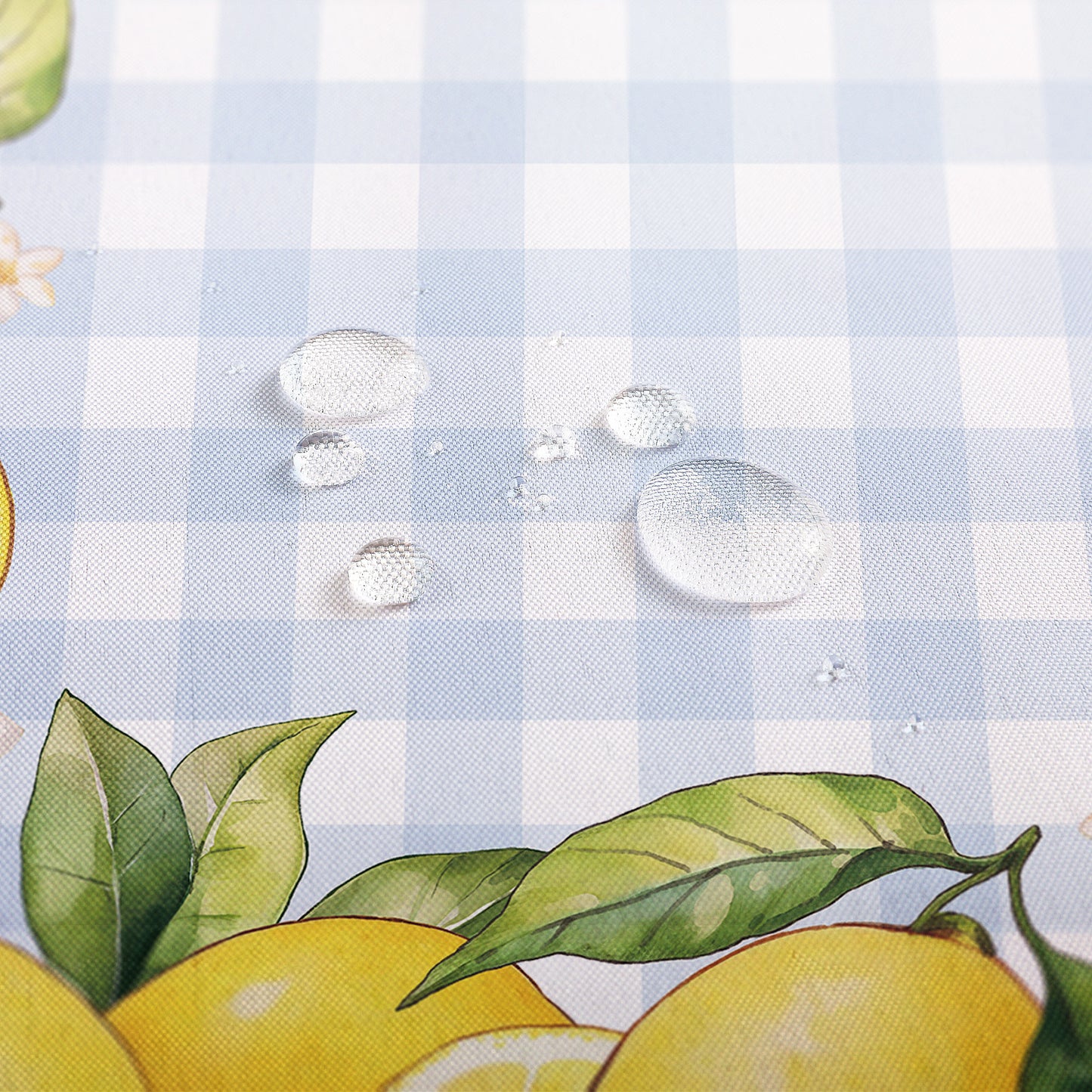 Polyester Lemon-patterned Tablecloth (with Blue background and White checks)