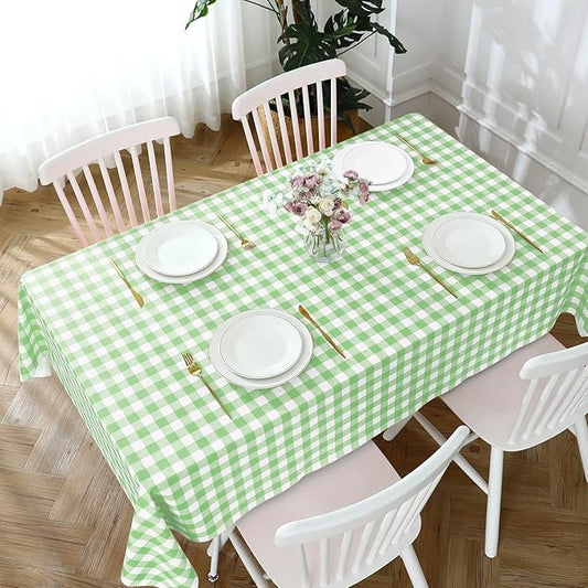 PVC Waterproof and Oil Resistant Plaid Tablecloth in Light Green