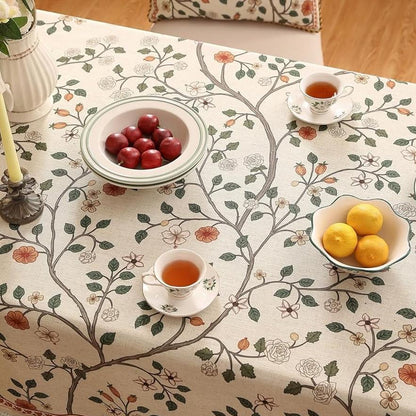 Chenille scrollwork floral print tablecloth