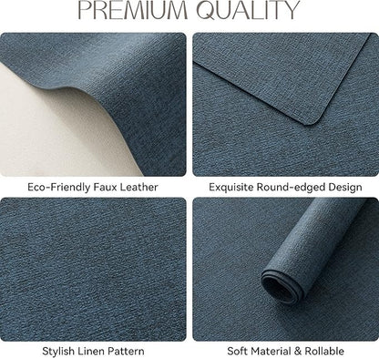 Polyurethane Linen-textured 100% Waterproof Oil-Proof Wipeable Heat Resistant Placemats Set in Navy Blue