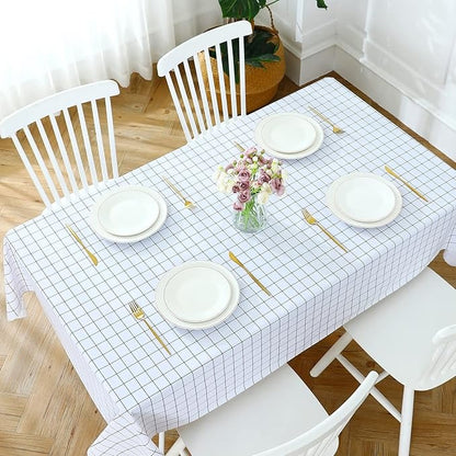 PVC Waterproof and Oil Resistant LargePlaid Tablecloth in White and Black