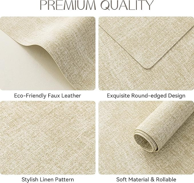 Polyurethane Linen-textured 100% Waterproof Oil-Proof Wipeable Heat Resistant Placemats Set in Beige