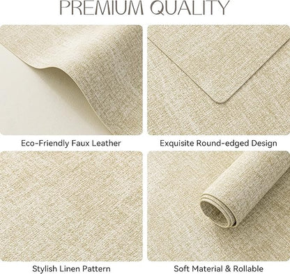Polyurethane Linen-textured 100% Waterproof Oil-Proof Wipeable Heat Resistant Placemats Set in Beige