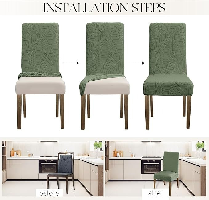 Polyester 100% Waterproof Leaf Pattern Chair Covers in Green