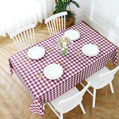 PVC Waterproof and Oil Resistant Plaid Tablecloth in Burgundy and White