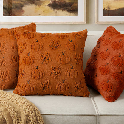 Thanksgiving Fall Harvest Pumpkin 3D Embroidery Pillowcases Cover in Rust