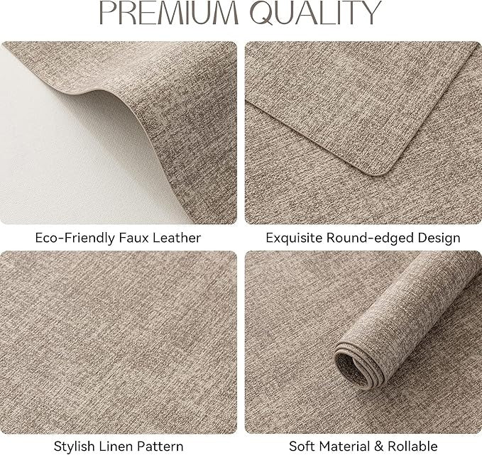 Polyurethane Linen-textured 100% Waterproof Oil-Proof Wipeable Heat Resistant Placemats Set in Khaki