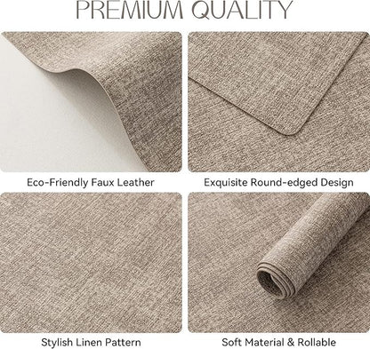 Polyurethane Linen-textured 100% Waterproof Oil-Proof Wipeable Heat Resistant Placemats Set in Khaki