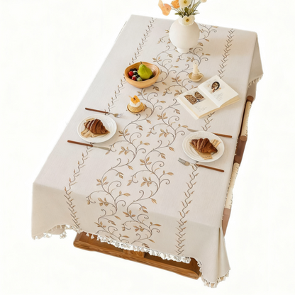 Polyester-Cotton Blend Embroidered Yellow Mimosa Tablecloth