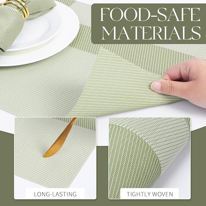 Plastic Woven Heat Resistant Placemats in Grass Green