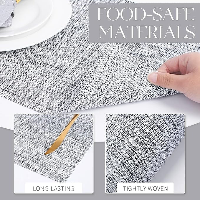 Plastic Woven Heat Resistant Placemats in Light Grey