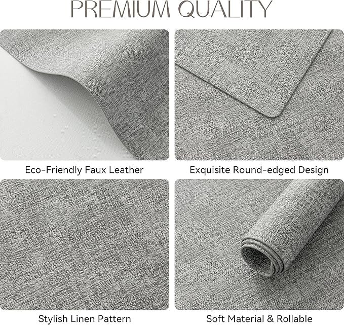 Polyurethane Linen-textured 100% Waterproof Oil-Proof Wipeable Heat Resistant Placemats Set in Light Grey
