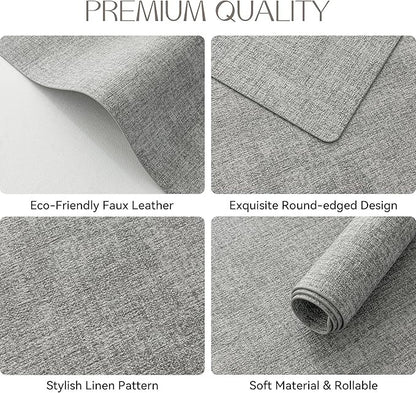 Polyurethane Linen-textured 100% Waterproof Oil-Proof Wipeable Heat Resistant Placemats Set in Light Grey