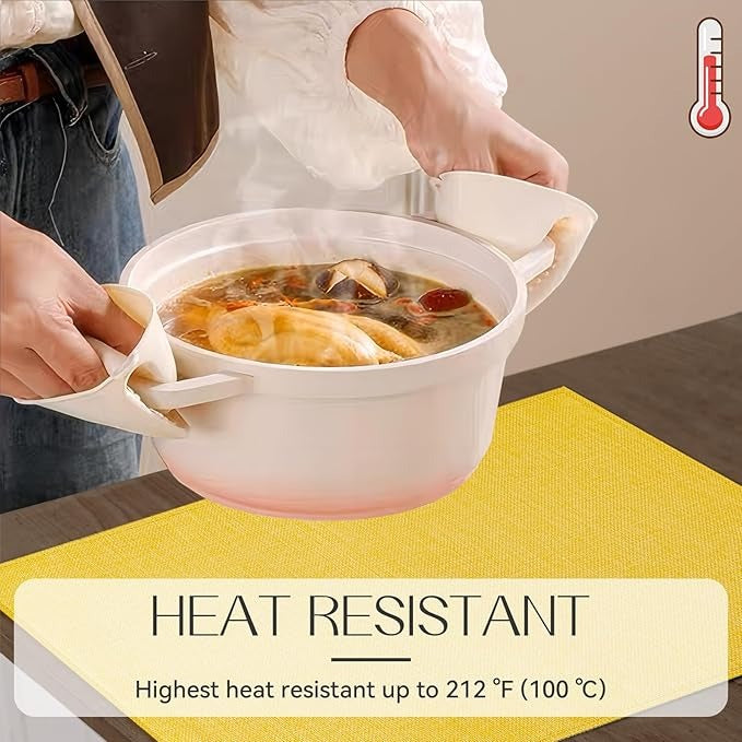 Polyester Burlap Waterproof Oil Resistant Wipeable Heat Resistant Placemats Set in Yellow