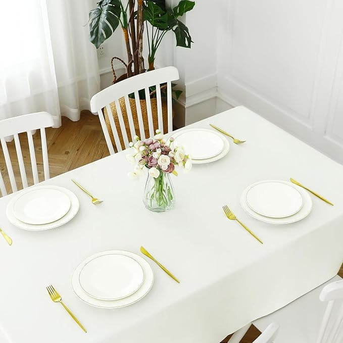 PVC Waterproof Burlap Textured Tablecloth in Ivory