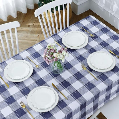 PVC Waterproof and Oil Resistant LargePlaid Tablecloth in Blue and White