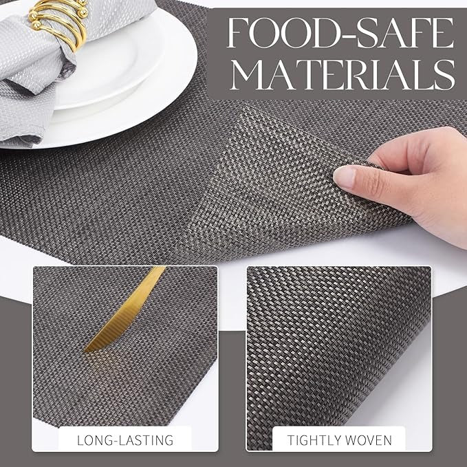 Plastic Woven Heat Resistant Placemats in Dark Grey