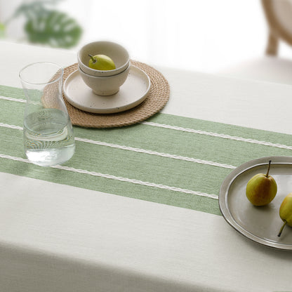 Wrinkle-Resistant and Waterproof Cotton Blend Tassel Tablecloth in Sage Lines
