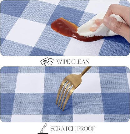 PVC Waterproof Plaid Wrap Plaid Tablecloth in White and Blue